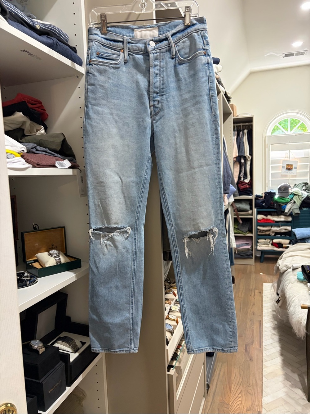 Light Blue Distressed Mother Jeans